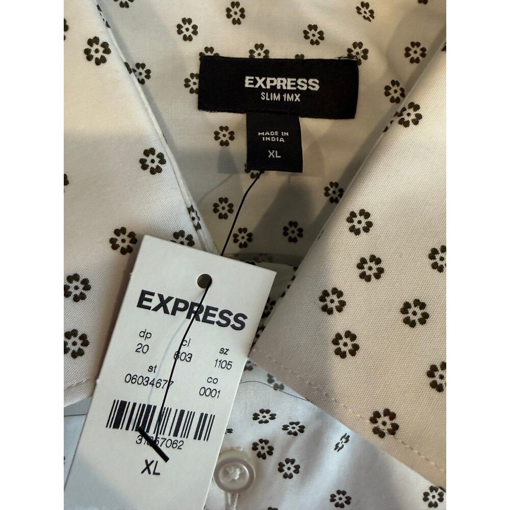 NWT Express Slim Fit Dress Shirt White Black Micro Print Men’s XL - Picture 3 of 7